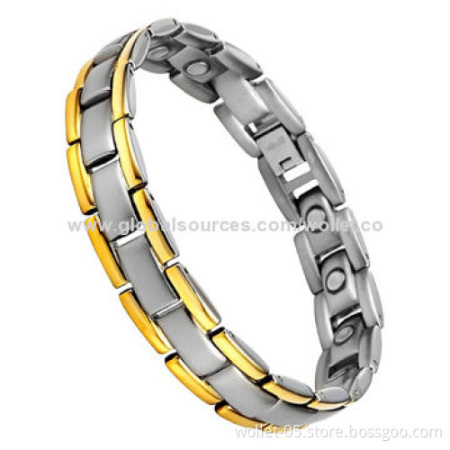Unique Design 2014 IP Gold-plated 4,000 Gauss Magnetic Stainless Steel Bracelet, 7.5-8.5-inch Length
